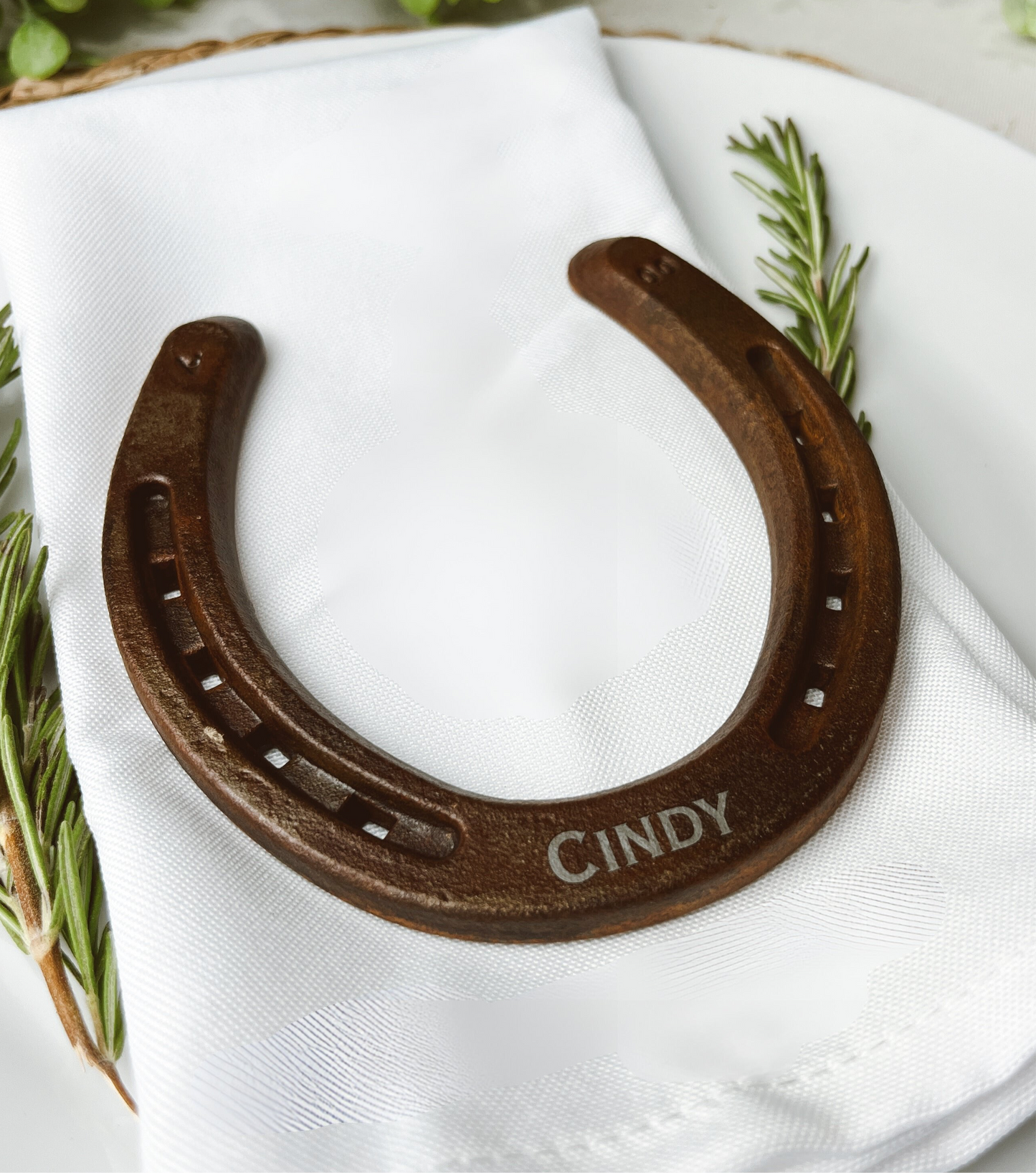 Custom Engraved Horseshoe - Rusted Finish