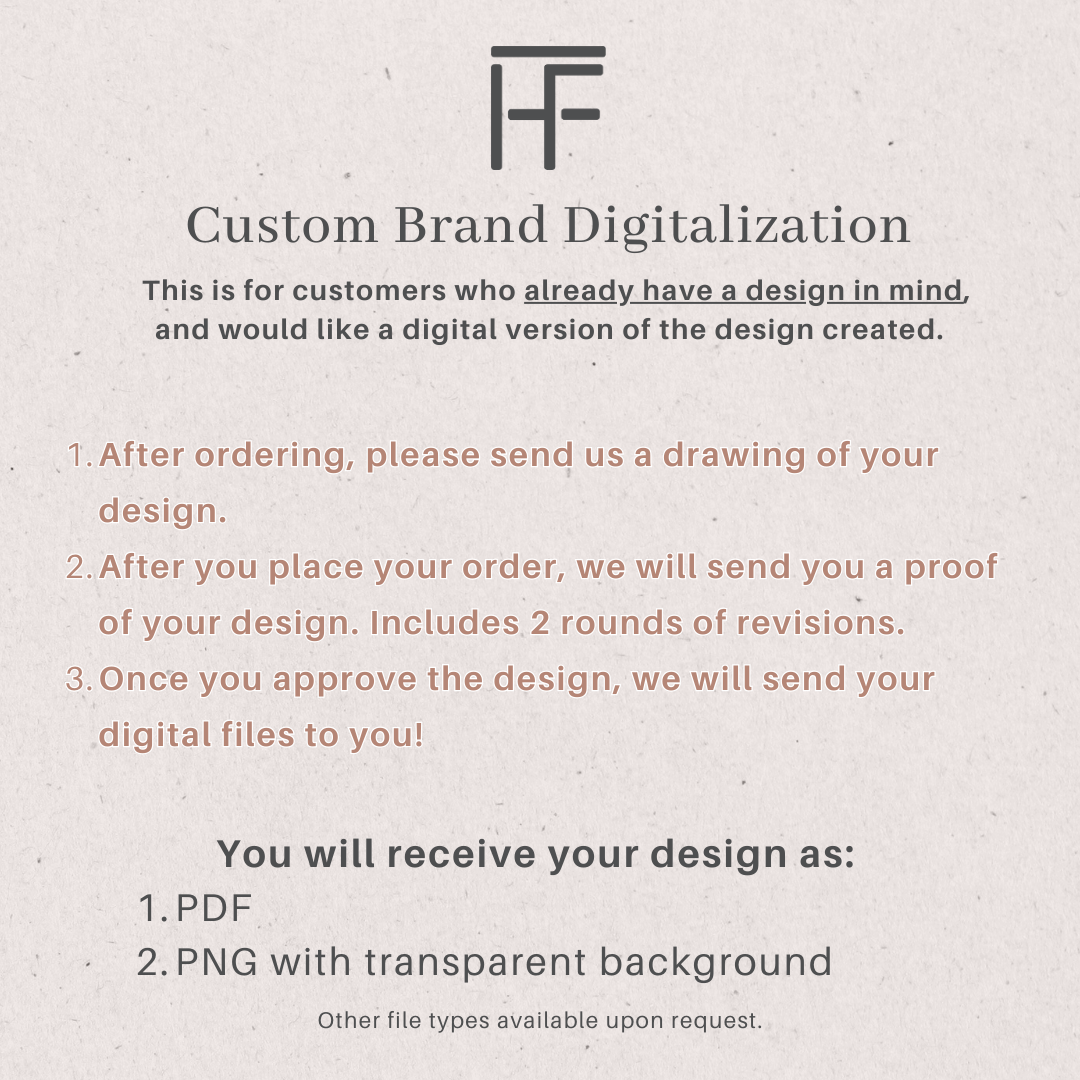 Custom Brand Design Digitization Fee - PDF and PNG format delivered upon completion