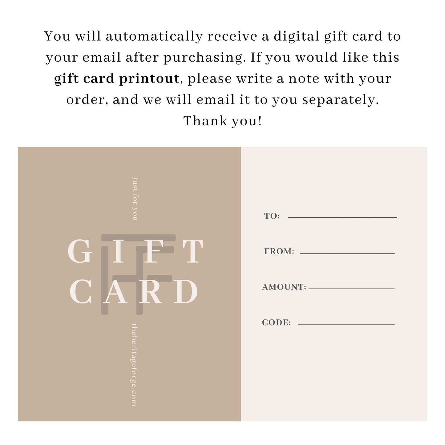 The Heritage Forge Digital Gift Card