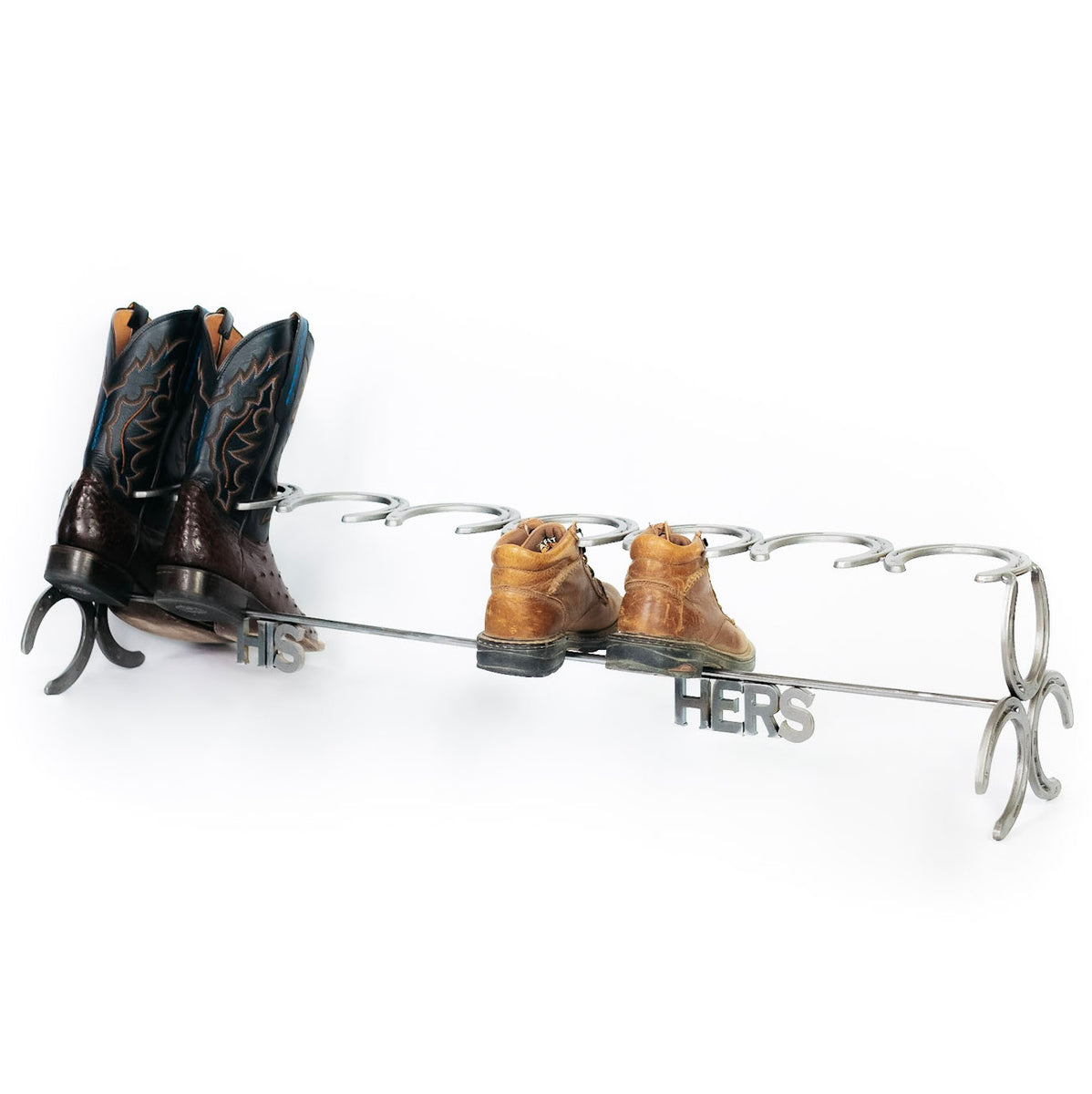 Handmade His and Hers Horseshoe Boot Rack 4 pairs The Heritage