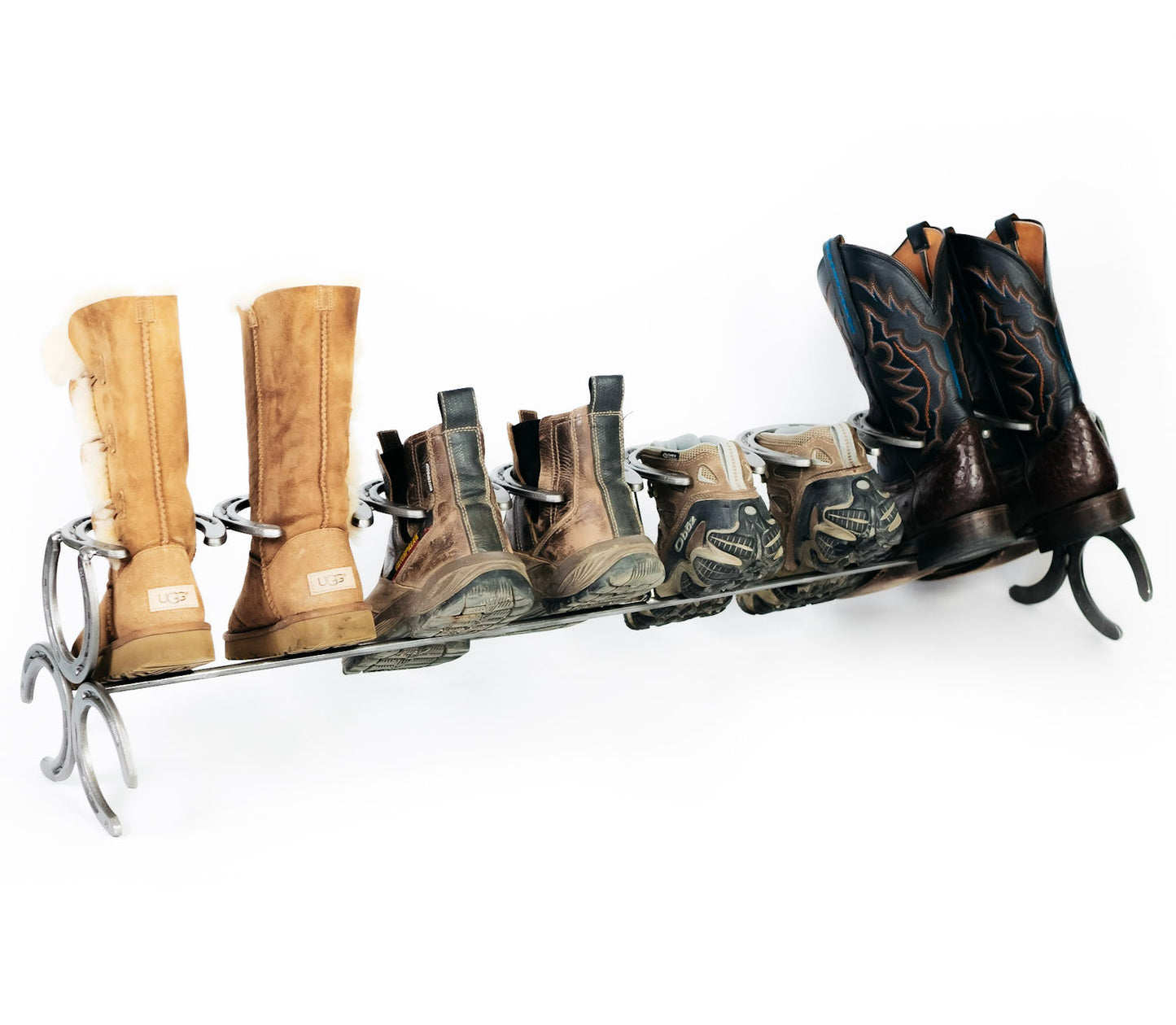 Rustic Horseshoe Boot Rack - 1, 2, 3, or 4 pairs