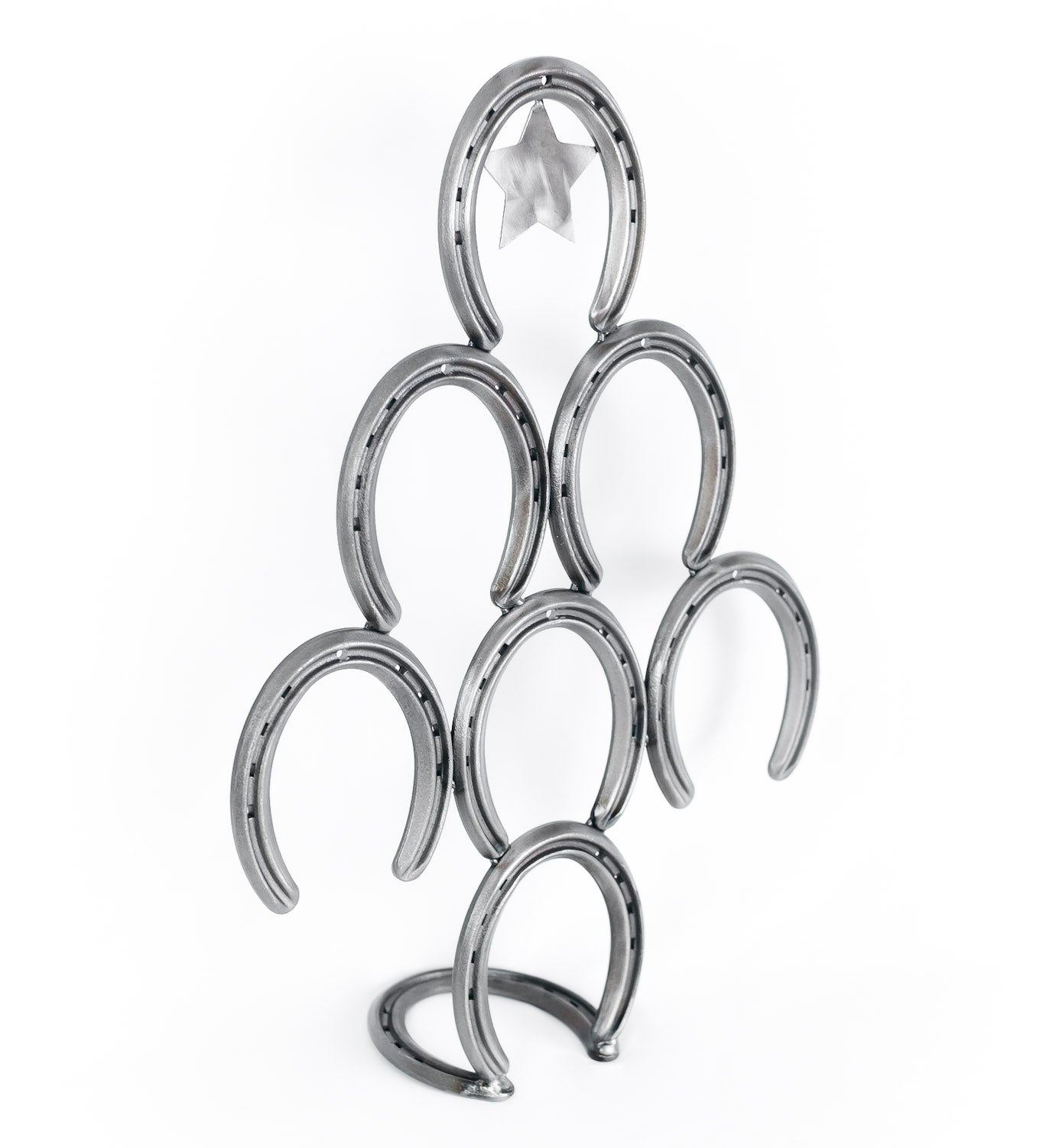 Mini Rustic Horseshoe Christmas Tree with Star and Ornaments - Downward - The Heritage Forge