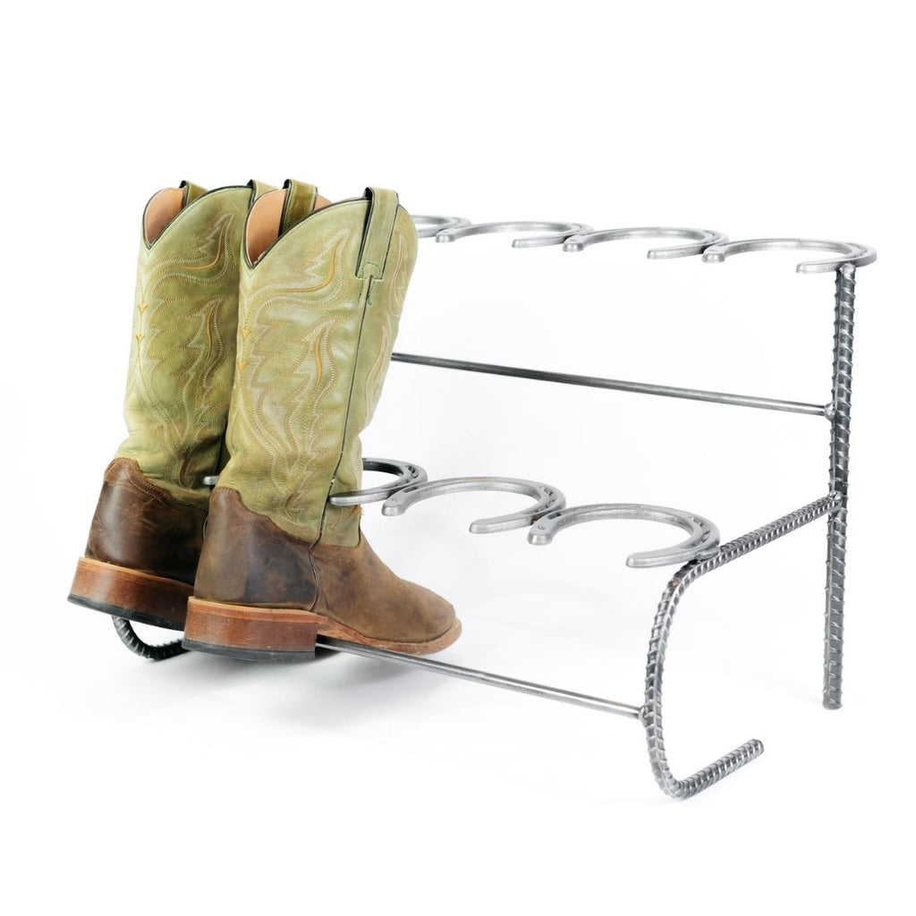 Rustic Double Decker Horseshoe Boot Rack - 4 pairs - The Heritage Forge