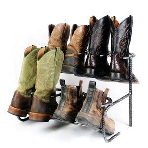 Rustic Double Decker Horseshoe Boot Rack - 4 pairs - The Heritage Forge