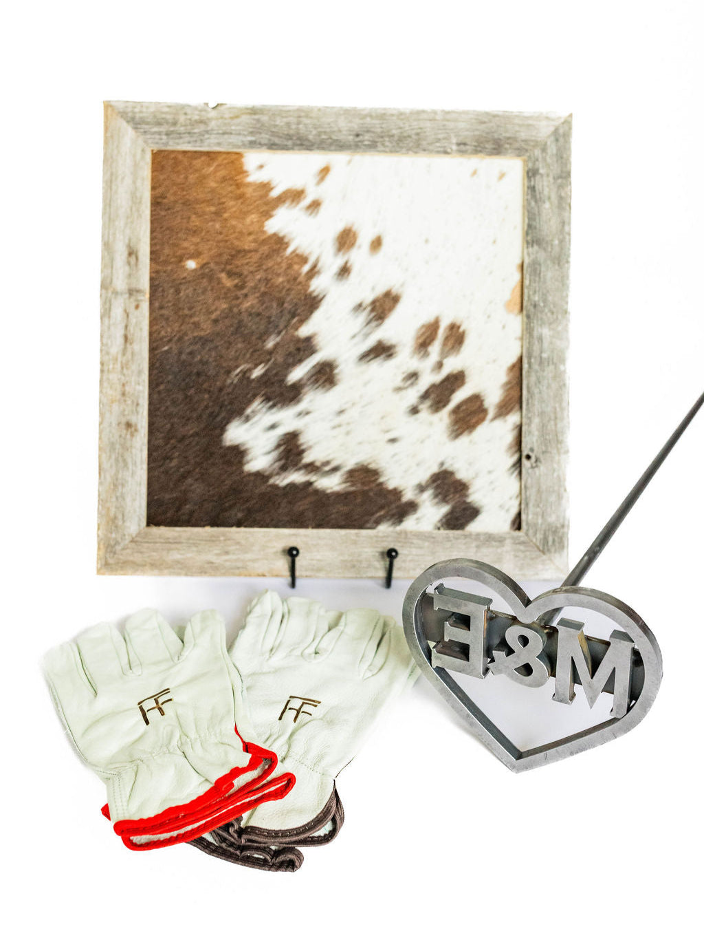 Wedding Branding Ceremony Kit | Cowhide Frame and Custom Heart Monogram Branding Iron