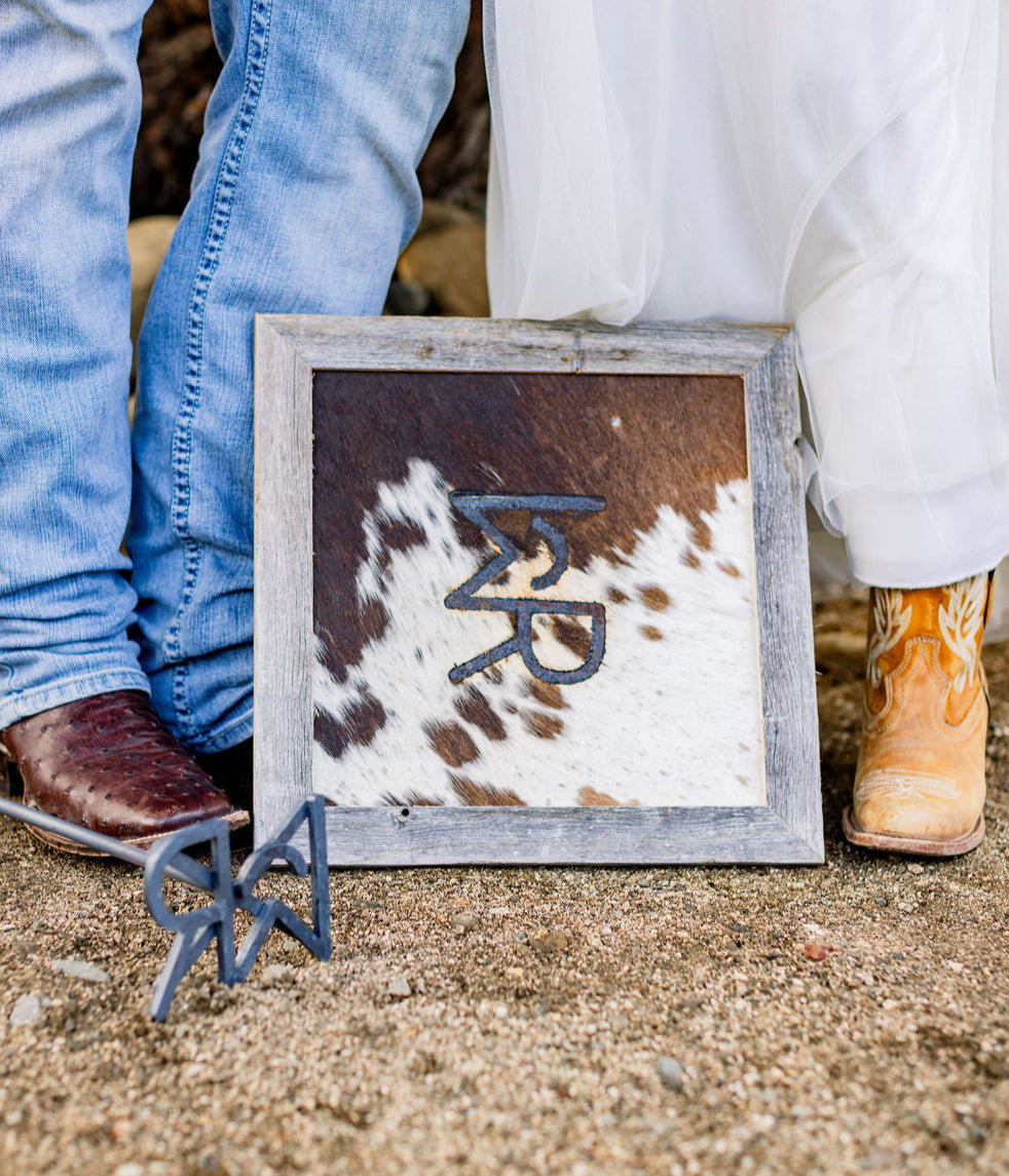 Wedding Branding Ceremony Kit | Cowhide Frame and Custom Branding Iron