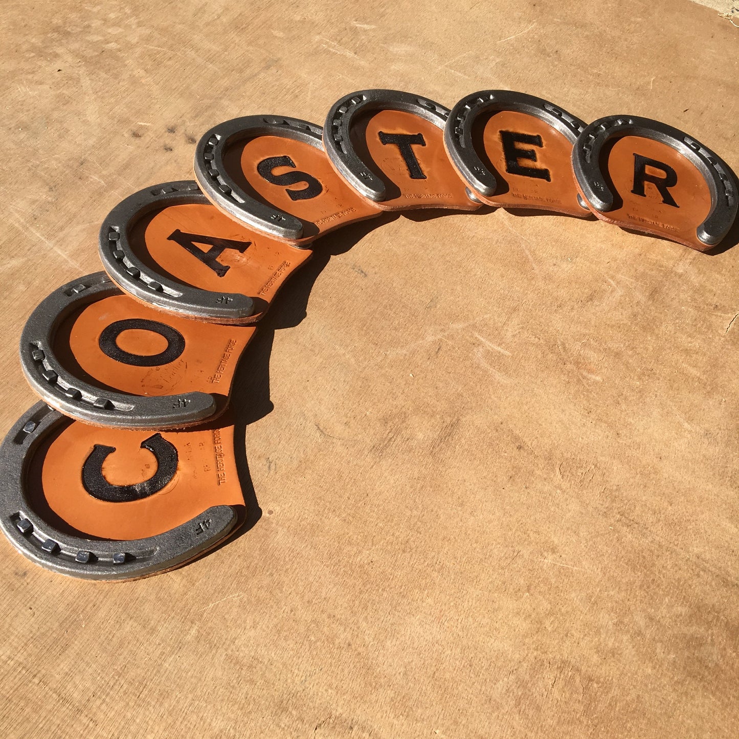 Personalized Horseshoe Drink Coaster with Branded Leather - The Heritage Forge