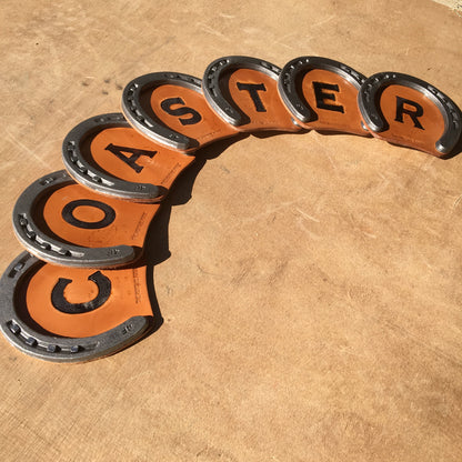 Personalized Horseshoe Drink Coaster with Branded Leather - The Heritage Forge