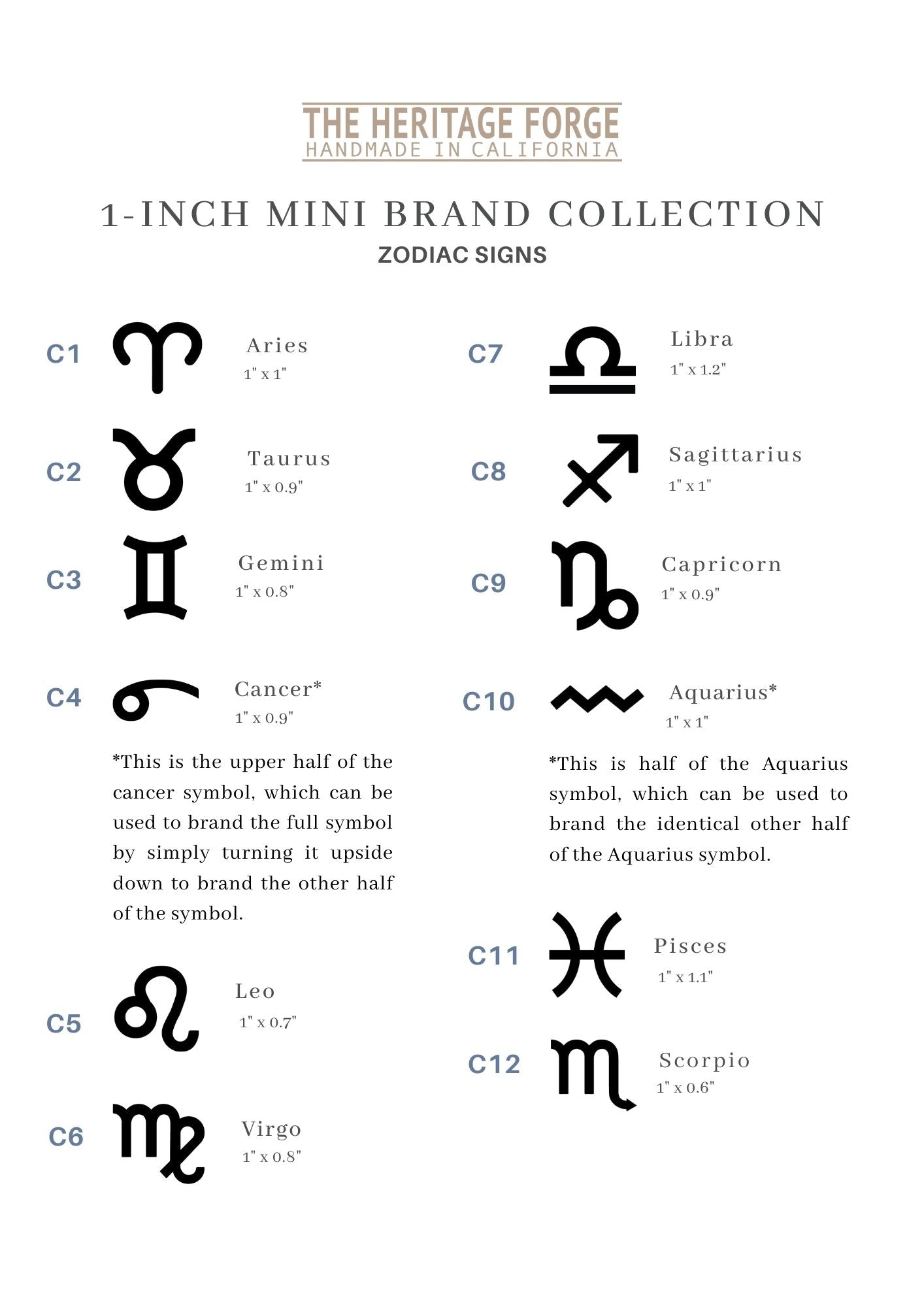 Zodiac Signs Mini Branding Irons - 1" Tall
