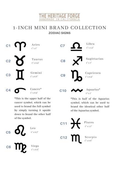 Zodiac Signs Mini Branding Irons - 1" Tall