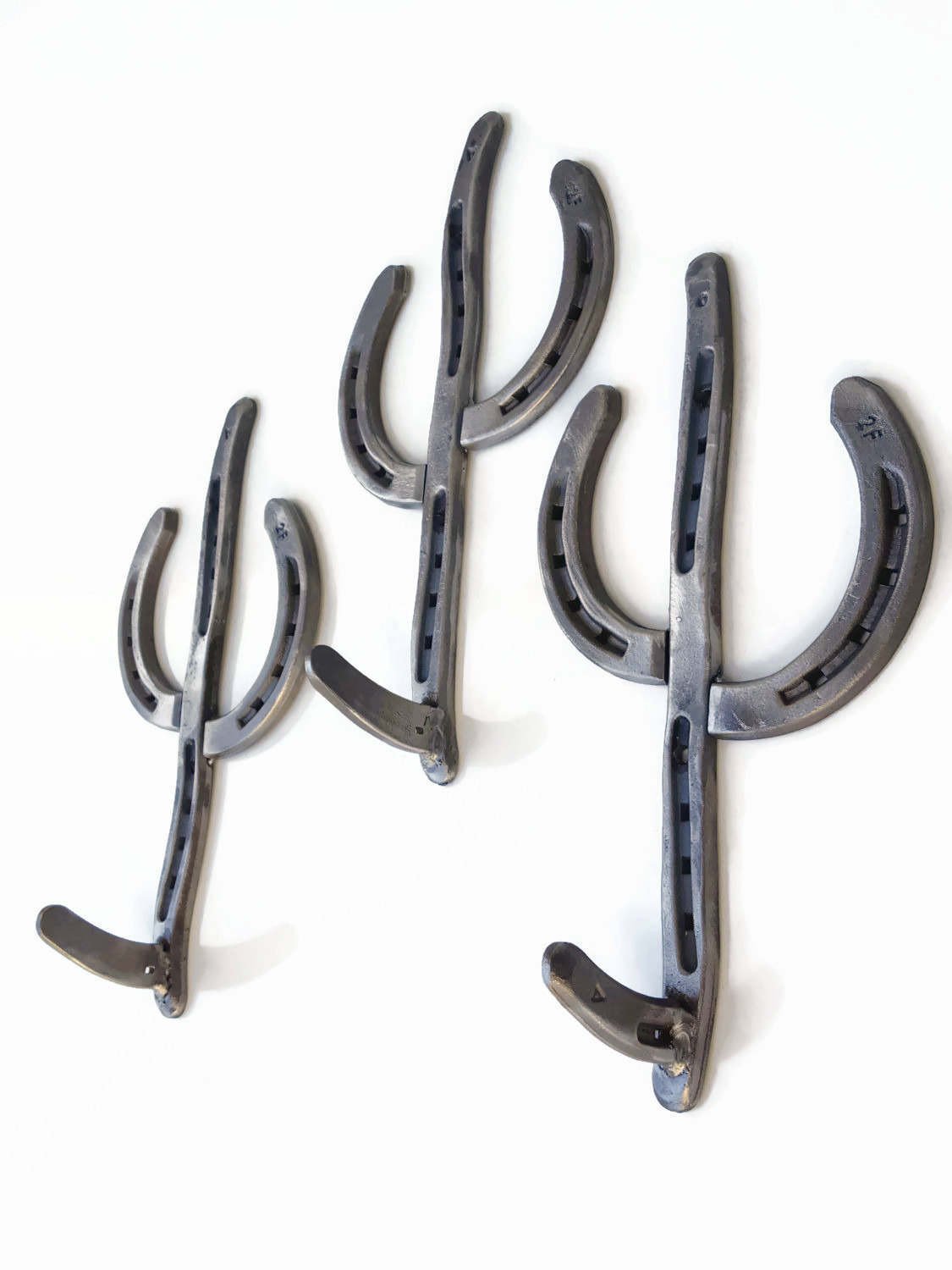 Rustic Horseshoe Cactus Hanger Hooks - Set of 3