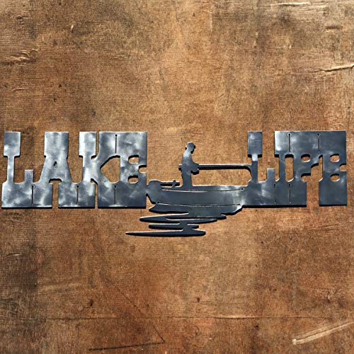 The Heritage Forge Rustic Home, Lake Life - with Fisherman - 24 x 8, Motivational, Metal Words, Kitchen Wall Decor, Home Decor, Farmhouse Sign, Motivational