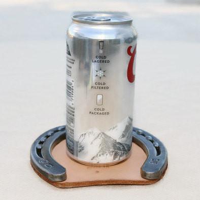 Personalized Horseshoe Drink Coaster with Branded Leather - The Heritage Forge
