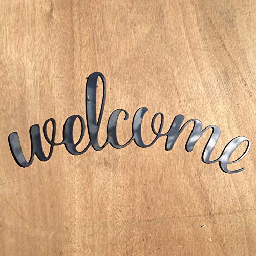 The Heritage Forge Rustic Home, Cursive Welcome Sign 18 x 8, Motivational, Metal Words, Kitchen Wall Decor, Home Decor, Farmhouse Sign, Motivational
