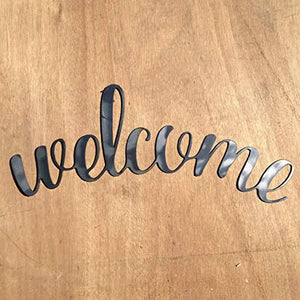 The Heritage Forge Rustic Home, Cursive Welcome Sign 18 x 8, Motivational, Metal Words, Kitchen Wall Decor, Home Decor, Farmhouse Sign, Motivational