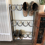 Rustic Standing Horseshoe Boot Rack - 6 Pairs - The Heritage Forge