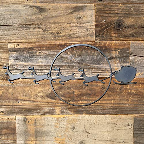 The Heritage Forge Rustic Home, Santa with Sleigh 18 x 8, Farmhouse, Metal Words, Kitchen Wall Decor, Home Decor, Farmhouse Sign, Christmas Holiday