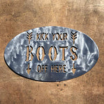 The Heritage Forge Rustic Home, Kick Your Boots Off - 17 x 10, Motivational, Metal Words, Kitchen Wall Decor, Home Decor, Farmhouse Sign, Motivational