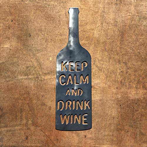 The Heritage Forge Rustic Home, Wine Bottle - Keep Calm and Drink Wine - 16 x 5, Motivational, Metal Words, Kitchen Wall Decor, Home Decor, Farmhouse Sign, Motivational