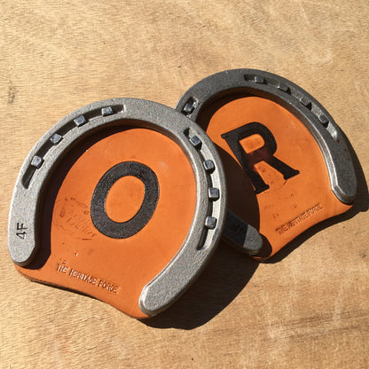 Personalized Horseshoe Drink Coaster with Branded Leather - The Heritage Forge