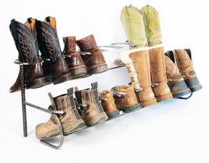 Rustic Double Decker Horseshoe Boot Rack - 8 pairs - The Heritage Forge