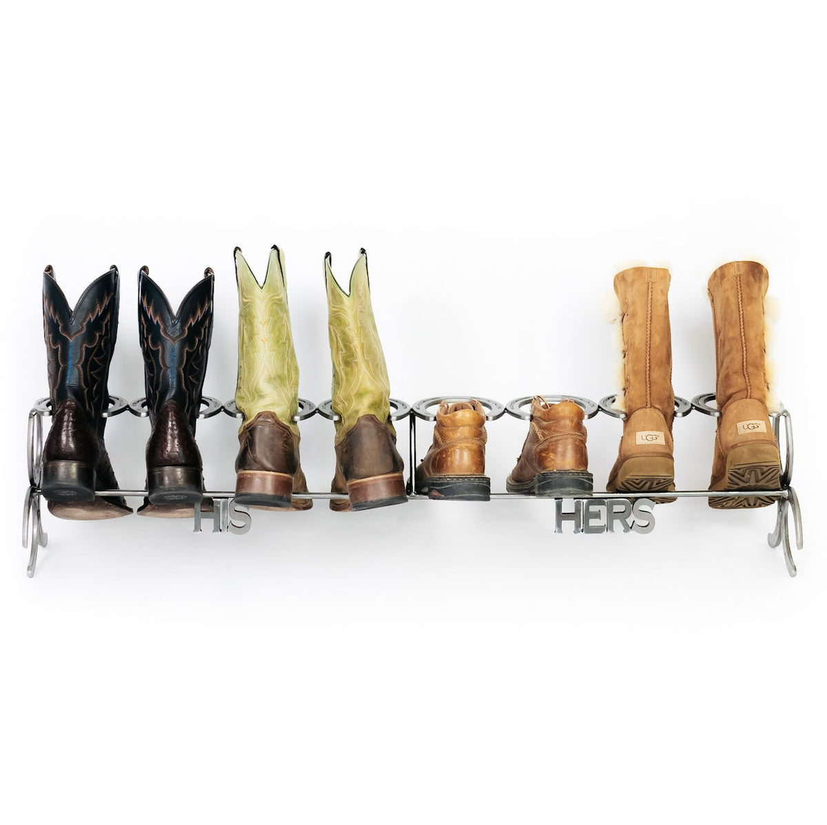 Handmade His and Hers Horseshoe Boot Rack 4 pairs The Heritage