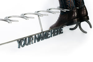 Custom Name Horseshoe Boot Rack - The Heritage Forge