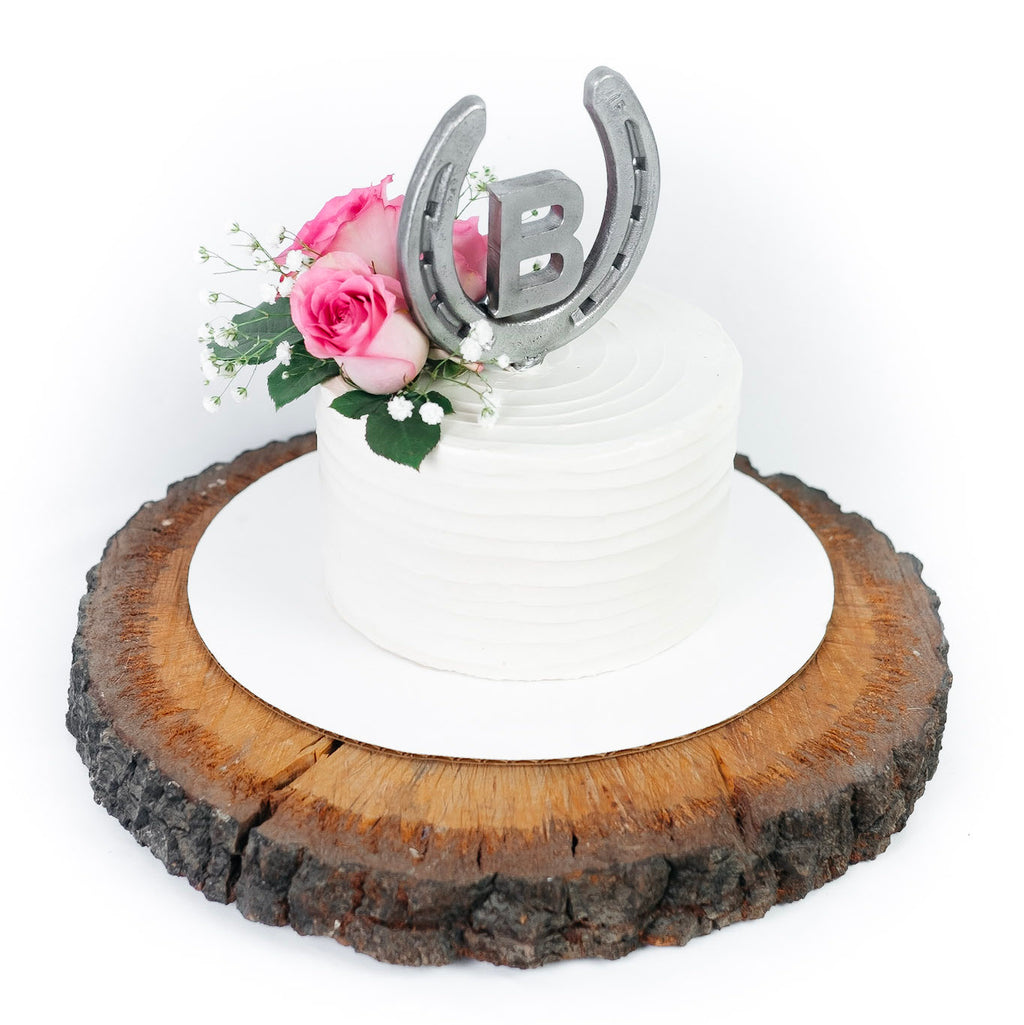 Custom Horseshoe Wedding Cake Topper with Initial - Rustic Wedding - The Heritage Forge