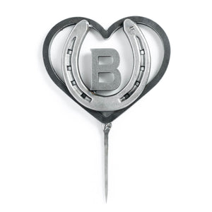Custom Heart & Horseshoe Cake Topper with Initial - Customizable Rustic Wedding - The Heritage Forge