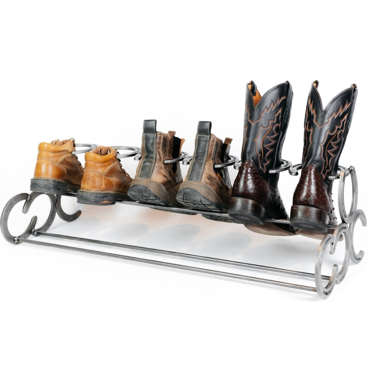 Rustic Horseshoe Boot Rack with Shoe Rack – The Heritage Forge