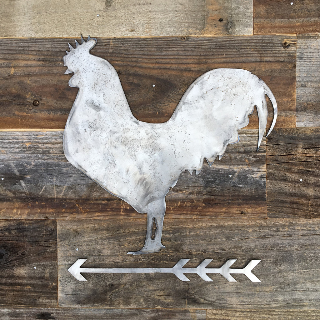 Rustic Home, Rooster and Arrow Sign, Farmhouse, Metal Words, Kitchen Wall Decor, Home Decor, Farmhouse Sign