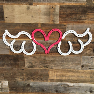 Horseshoe Heart with Wings - Pink and White - The Heritage Forge