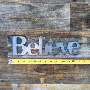 Rustic Home, Believe 12 x 4,  Farmhouse, Metal Words, Kitchen Wall Decor, Home Decor, Farmhouse Sign, Motivational, Christian