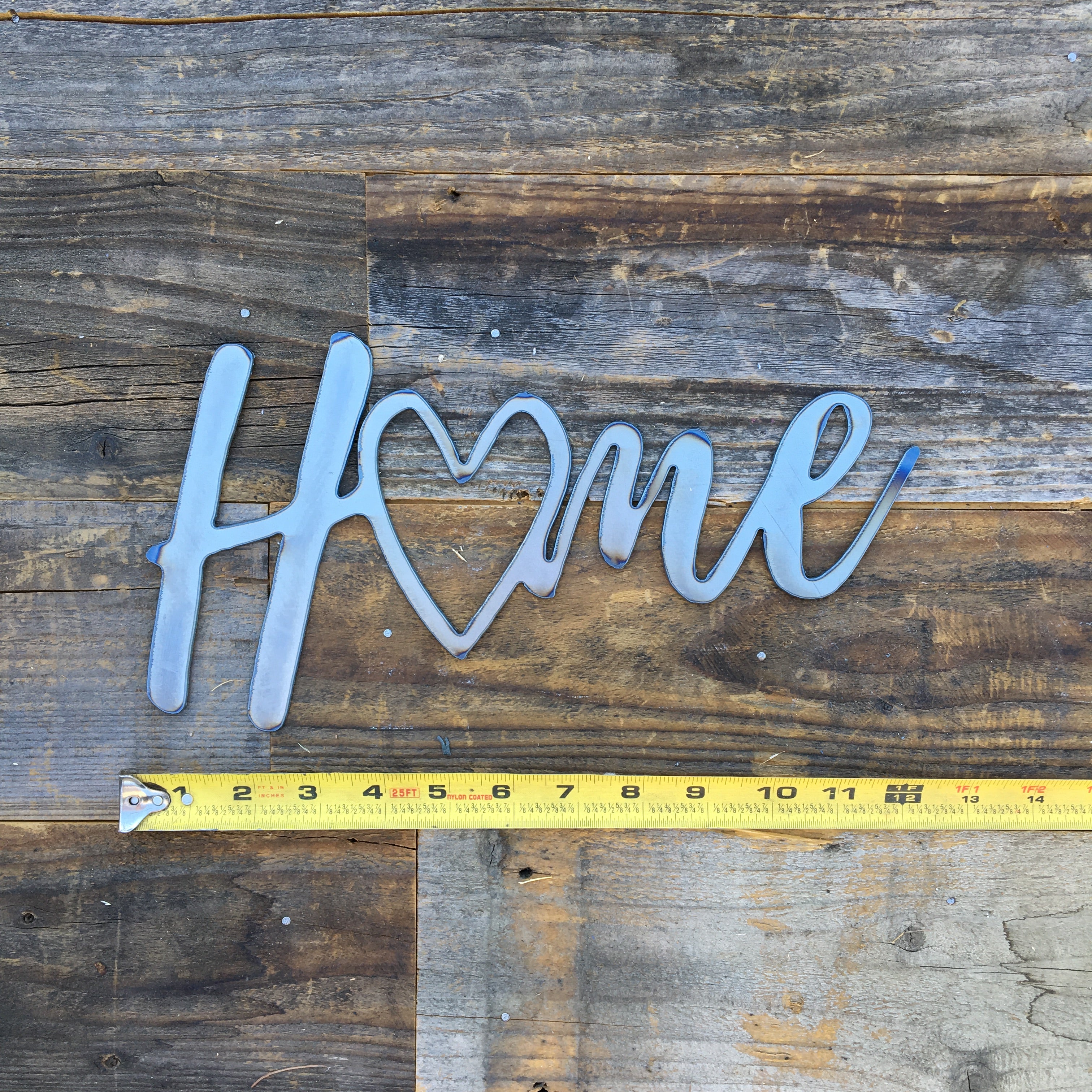 Rustic Home, Home with a Heart 12 x 6,  Farmhouse, Metal Words, Kitchen Wall Decor, Home Decor, Farmhouse Sign, Motivational