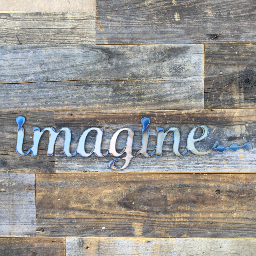 Rustic Home, Imagine 18 x 4,  Farmhouse, Metal Words, Kitchen Wall Decor, Home Decor, Farmhouse Sign, Motivational