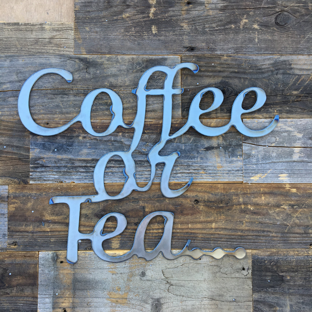 Rustic Home, Coffee or Tea 20 x 15,  Farmhouse, Metal Words, Kitchen Wall Decor, Home Decor, Farmhouse Sign, Breakfast