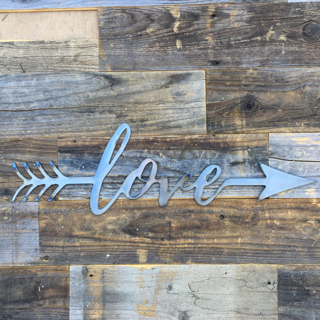 Rustic Home, Love with an Arrow 24 x 8,  Farmhouse, Metal Words, Kitchen Wall Decor, Home Decor, Farmhouse Sign, Love