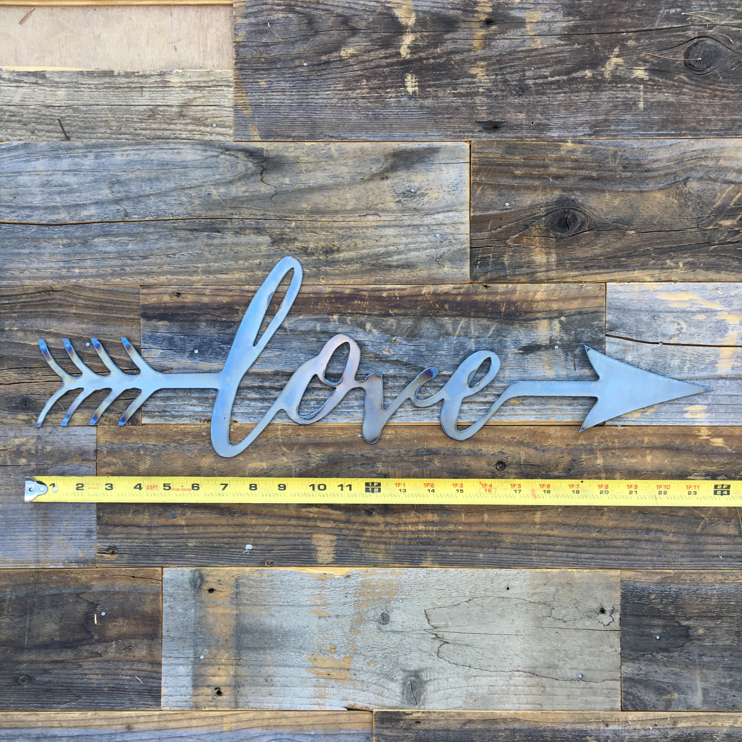 Rustic Home, Love with an Arrow 24 x 8,  Farmhouse, Metal Words, Kitchen Wall Decor, Home Decor, Farmhouse Sign, Love