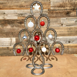 Rustic Horseshoe Christmas Tree with Star and Ornaments - Downward - The Heritage Forge