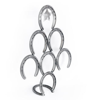 Mini Rustic Horseshoe Christmas Tree with Star and Ornaments - Downward - The Heritage Forge