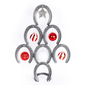 Mini Rustic Horseshoe Christmas Tree with Star and Ornaments - Downward - The Heritage Forge