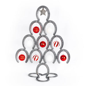 Rustic Horseshoe Christmas Tree with Star and Ornaments - Downward - The Heritage Forge