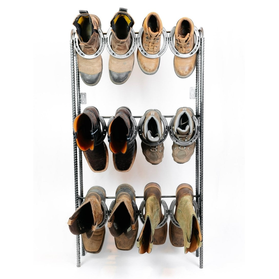 Rustic Horseshoe Boot Rack with Shoe Rack – The Heritage Forge
