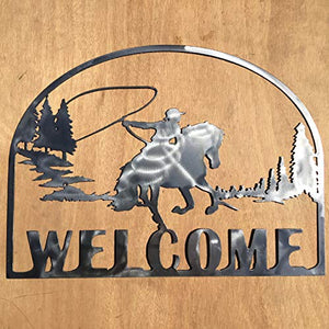 The Heritage Forge Rustic Home, Roping Cowboy Welcome Sign 20 x 15, Farmhouse, Metal Words, Kitchen Wall Decor, Home Decor, Farmhouse Sign, Motivational