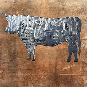 The Heritage Forge Rustic Home, Steer Butcher Chart - 30 x 19, Motivational, Metal Words, Kitchen Wall Decor, Home Decor, Farmhouse Sign, Motivational