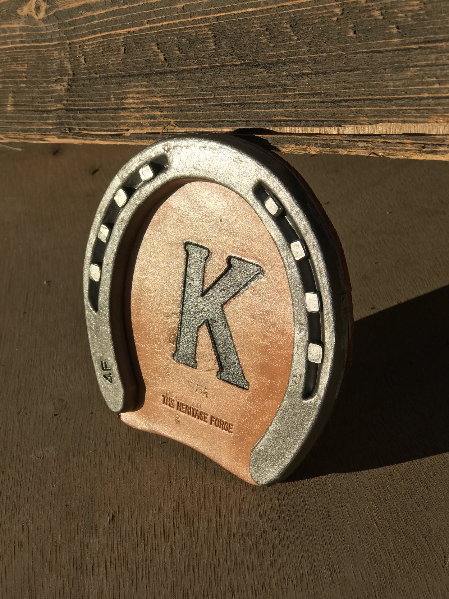 Personalized Horseshoe Drink Coaster with Branded Leather - The Heritage Forge