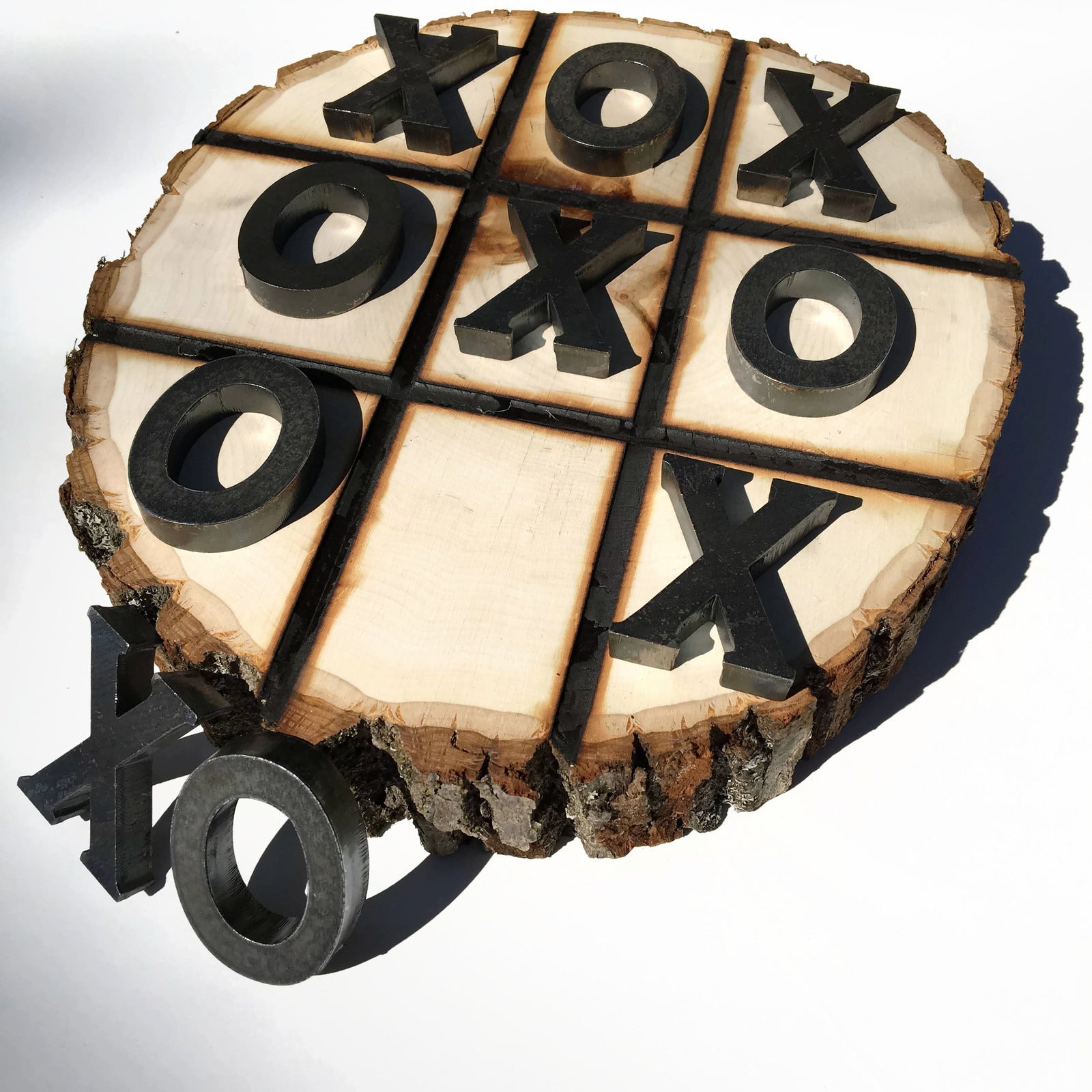 Rustic Tic Tac Toe Game - Wood Burned Art on Large Thick Wood Round Rustic Home Decor Shabby Chic Farmhouse Family